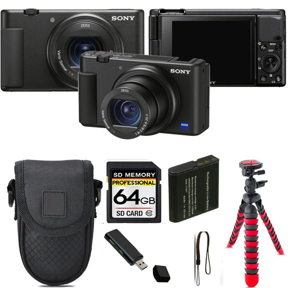 Sony ZV-1 Digital Camera (Black)   Tripod   1 Yr Warranty - 64GB Kit