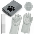 thumbnail image 1 of Juego de cepillos de ducha para mascotas ElighMoo con guantes y peine, 1 of 6