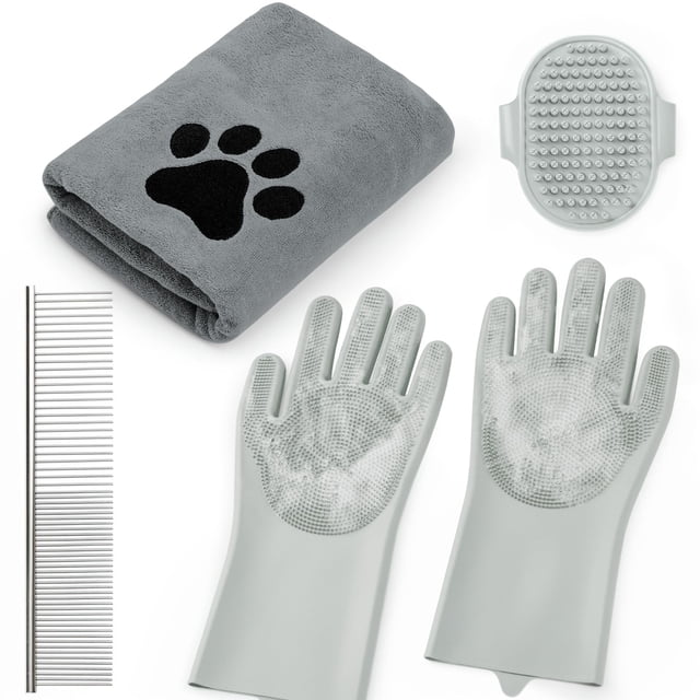 Juego de cepillos de ducha para mascotas ElighMoo con guantes y peine