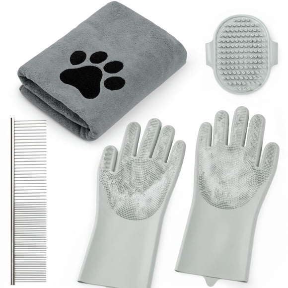 Juego de cepillos de ducha para mascotas ElighMoo con guantes y peine