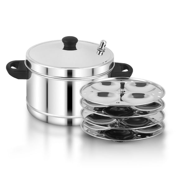 Idli Maker with 4 Plates Stainless Steel (16 Idly) | Idli Cooker Pot Compatible with Gas and Induction, Silver