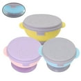 thumbnail image 3 of OUSITAID 3pcs Portable Baby Feeding Bowl with Lid Silicone Suction Cup Bowls Infant Tableware (Pink+Yellow+Blue), 3 of 6