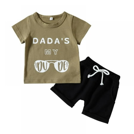 

SILVERCELL Infant Toddler Boys Short Sleeve Letter T Shirt Tops + Drawstring Shorts Summer Outfit Set 0-3 Years