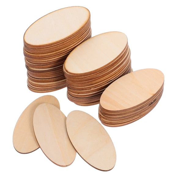 FOMIYES 60Pcs Unfinished Oval Wood Pieces Basswood Blanks for Engraving Painting and Decoration