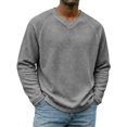 thumbnail image 2 of Dwellite Men Casual V Neck Sweater Ribbed Knit Slim Fit Waffle Long Sleeve Pullover Top Gray M, 2 of 4