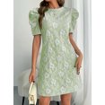 thumbnail image 6 of Women's Round Neck Puff Short Sleeve Mini Dress 95% Polyester 5% Spandex Lightweight Easy Care Everyday Party Dress, 6 of 19