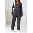 thumbnail image 4 of PRETTYGARDEN Women's 2 Piece Pullover Sweater Set Oversized V Neck Top Wide Leg Pants Fall Winter Fuzzy Lounge Outfit, 4 of 9