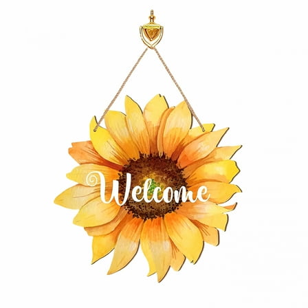 LAMIRO Sunflower Welcome Wood Door Hanger Large Wooden Flower Sign Inspirational Wall Porch Art Summer Fall Front Door Wreath Hanging for Bedroom Living Room Indoor Outdoor Kitchen Home Decor