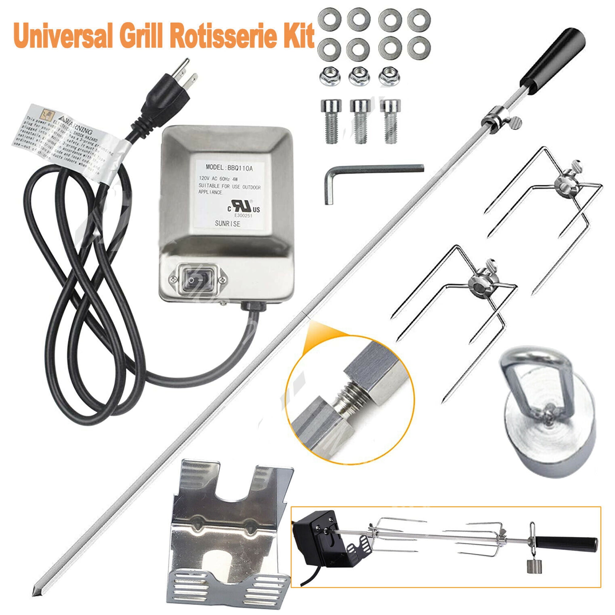 Kit Rôtissoire Complet Universel Pour Barbecue - One Grill - 45 Cm Avec Moteur Et Broche Chromée