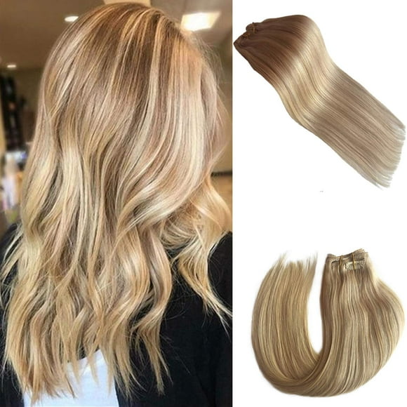Balayage Clip in Hair Extensions Human Hair For Women 120g 7pcs Ombre Highlighted #18/613 Blonde Silky Straight 100% Remy Human Hair Extensions Clip in Double Weft Full End Hair 16inch