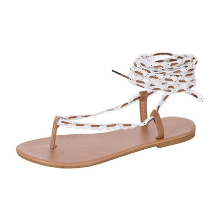 

Kukoosong Flip Flops for Women Flats Flowers Open Toe Breathable Comfortable Shoes Roman Sandals Women White 43