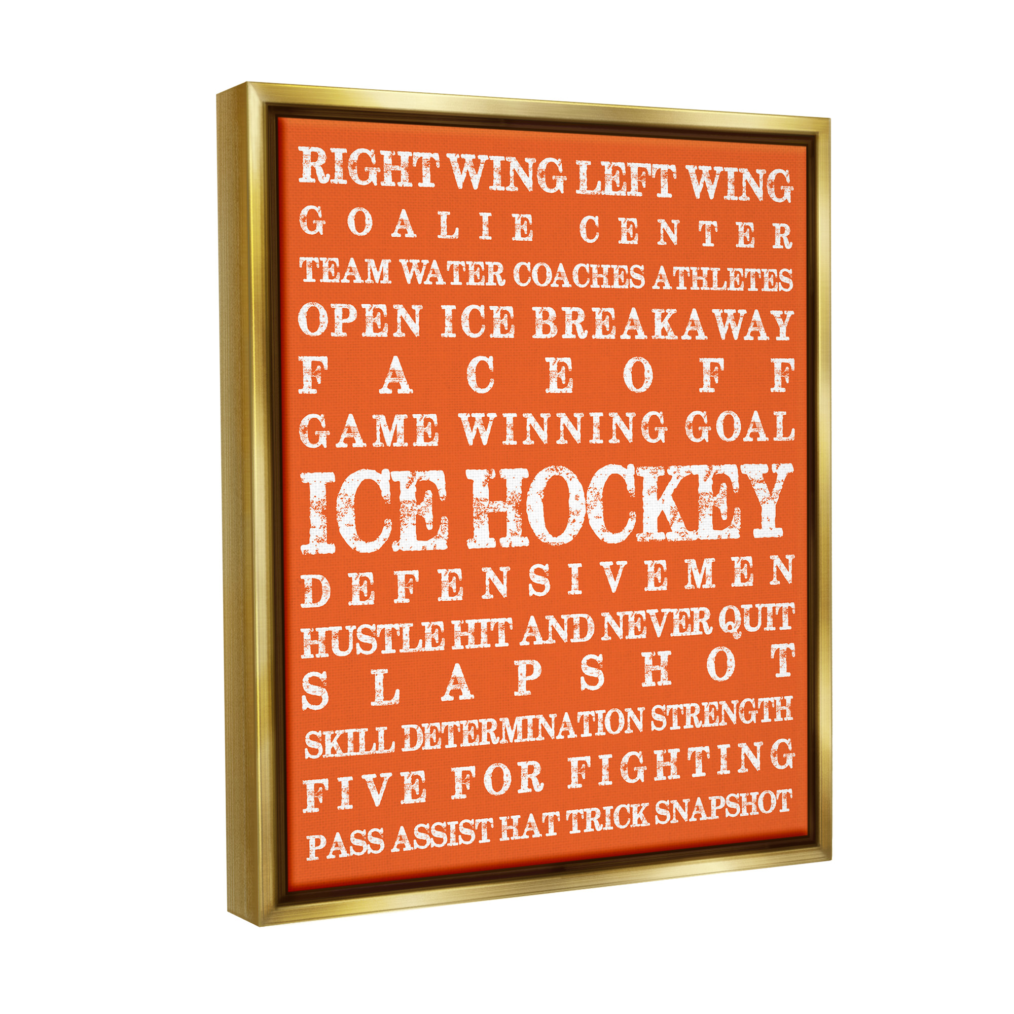 Stupell Industries Ice Hockey Phrases Sports Painting Gold Floater Framed Canvas Art Print Wall Art, 25 x 31