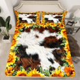 thumbnail image 2 of Manfei Rustic Flowers Sunflower Twin Sheet Sets,Farmhouse Cowhide Twin Fitted Sheet,Orange Brown White Flat Sheet For Boys Kids,Breathable Home Decor,3-Piece, 2 of 7