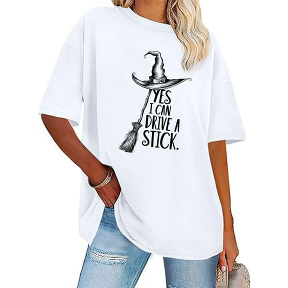 Yes I Can Drive A Stick Witch Shirt Halloween Witch Shirts Yes I Can Drive A Stick Crewneck T-Shirt