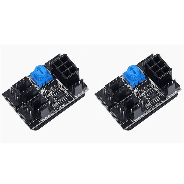 2X 3-Pin 4-Pin Fan Adapter PWM PC Case Cooling Fan Hub 8-Way Splitter 12V Speed Controller with 6-Pin Power Port