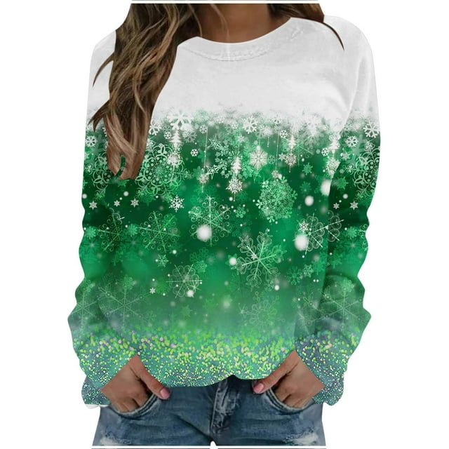 Birdeem Mode Femmes T-Shirt à Manches Longues Col Rond Imprimé Chandail en Molleton Blouse Tops