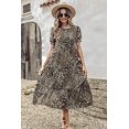 thumbnail image 4 of Maskion Women's Summer Casual Boho Dress Floral Print Ruffle Puff Sleeve High Waist Midi Beach Dresses,M Leopard, 4 of 6