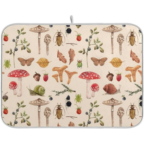 SKYSONIC Watercolor Mushrooms Dish Drying Mat Absorbent Kitchen Pads for Counter Kitchen Dish Dryer 16 x 18 Mat under Dish Drainer