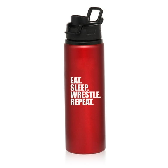 25 oz Aluminum Sports Water Travel Bottle Eat Sleep Wrestle Repeat (Red)