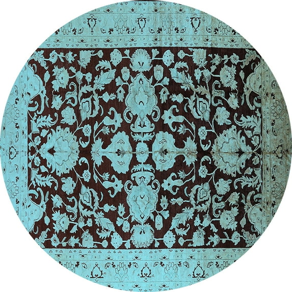 Ahgly Company Indoor Round Oriental Light Blue Traditional Area Rugs, 5' Round