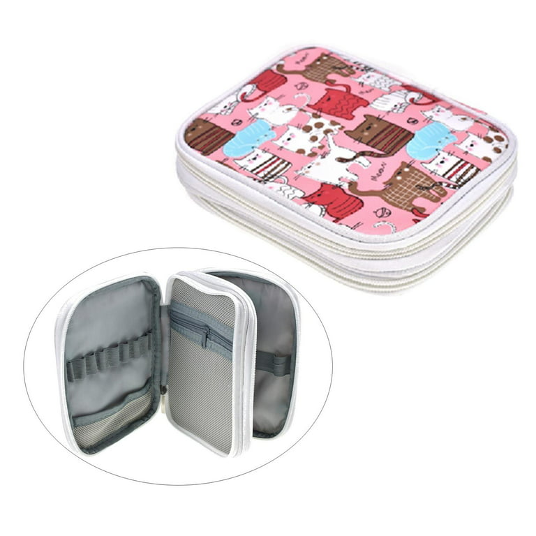 Organizer Case for Knitting Crochet Hook, Keep It in Place and Easy to Carry, with Web & Crochet Holder Slots - Colorful Cat (No Accessories Included)