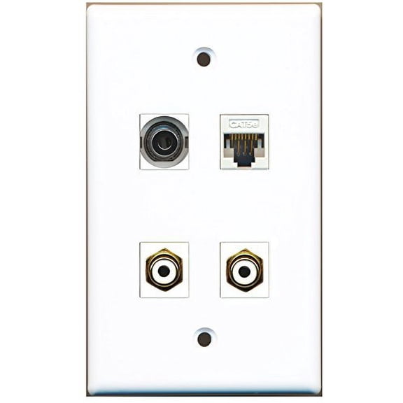 RiteAV - 2 Port RCA White 1 Port 3.5mm 1 Port Cat5e Ethernet White Wall Plate