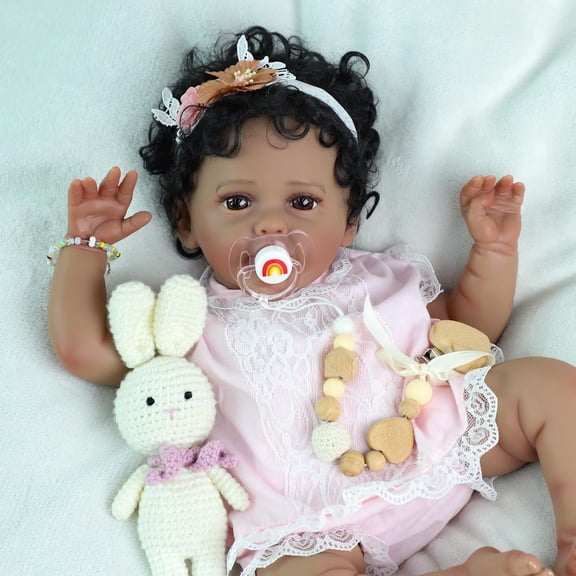 Reborn Baby Dolls Black Girl - 20 Inch African American Realistic Newborn Girl Doll, Lifelike Weighted Soft Body, Christmas Birthday Gift for Kids Age 3 