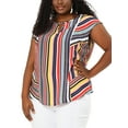 thumbnail image 5 of Unique Bargains Women's Plus Size Blouse Cap Sleeves Keyhole Neck Stripe Top 4X Multicolor, 5 of 7