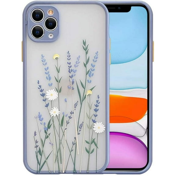 Compatible for iPhone 11 Pro Case for Clear Frosted PC Back 3D Floral Girls Woman and Soft TPU Bumper Protective Silicone Slim Shockproof Flower Case for iPhone 11 Pro-Purple Lavender