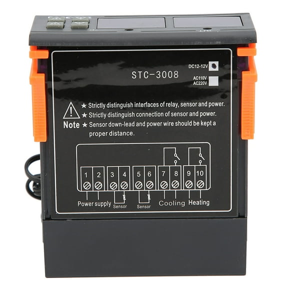 Temperature Controller, STC-3008 Digital Thermostat with Dual NTC Probe for Refrigerator Greenhouse Aquarium