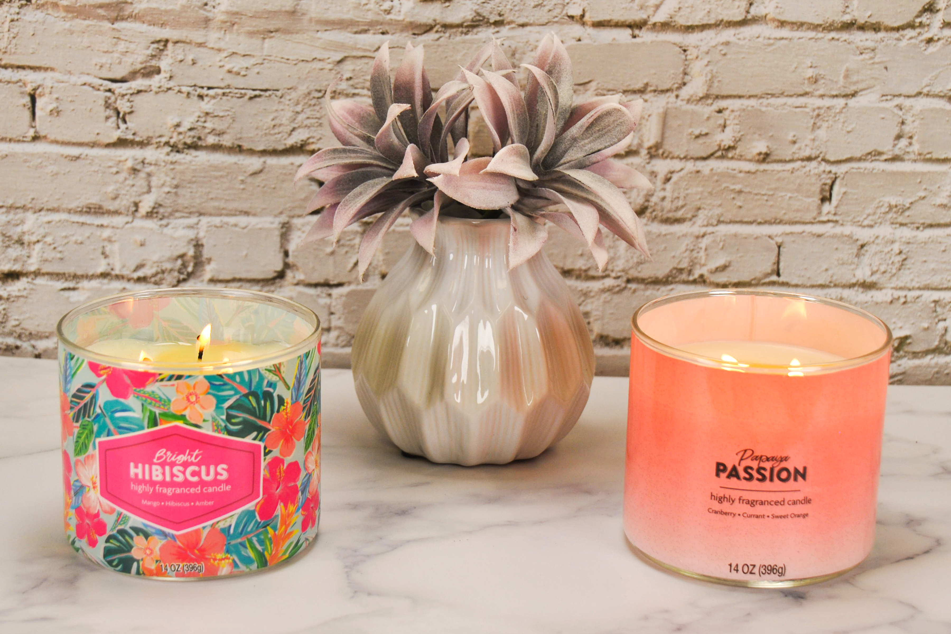 Mainstays Bright Hibiscus and Papaya Passion Scented 3-Wick Container Candle, 14 oz, 2-Pack