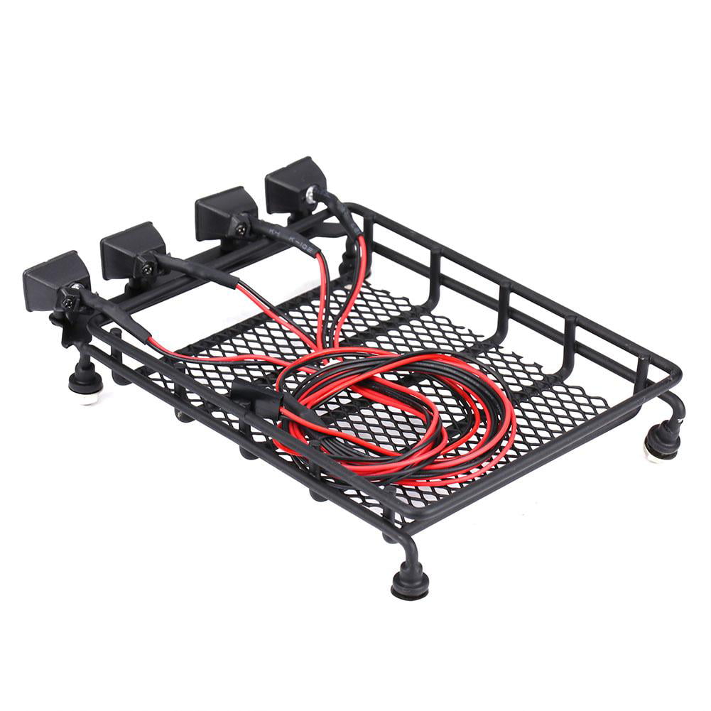 2 White 2 Red Light Color Middle Size Roof Rack Luggage Carrier With 4 Round LED Lights for Axial SCX10 1/10 RC Crawler Car RC Car Roof Rack 