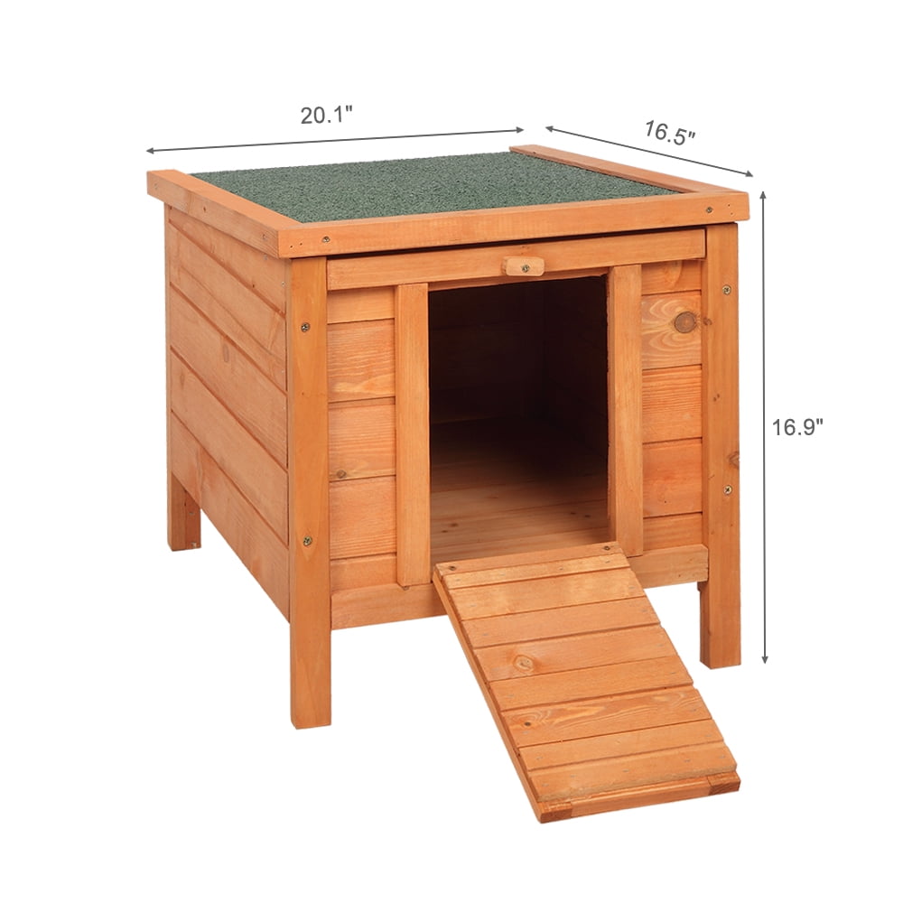 Small Pet Hutch, Natural Cedar Wood Rabbit Hutch with Green Asphalt Roof, Indoor Outdoor Bunny Cage Chicken Coop with Openable Roof for 1-2 Rabbits/2-3 Chickens