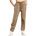 thumbnail image 2 of Women's Wide Leg Sweatpants Fleece Lined Baggy Straight Leg Lounge Pants Fall Outfits Athletic Joggers with Pockets 2025 Camel L, 2 of 5