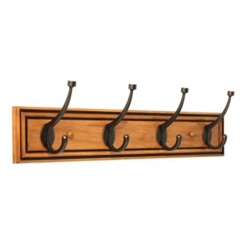NWT 18" X 5/8" X 2.75" STANLEY Wood Coat Rack Hanger w/ Bronze Hooks