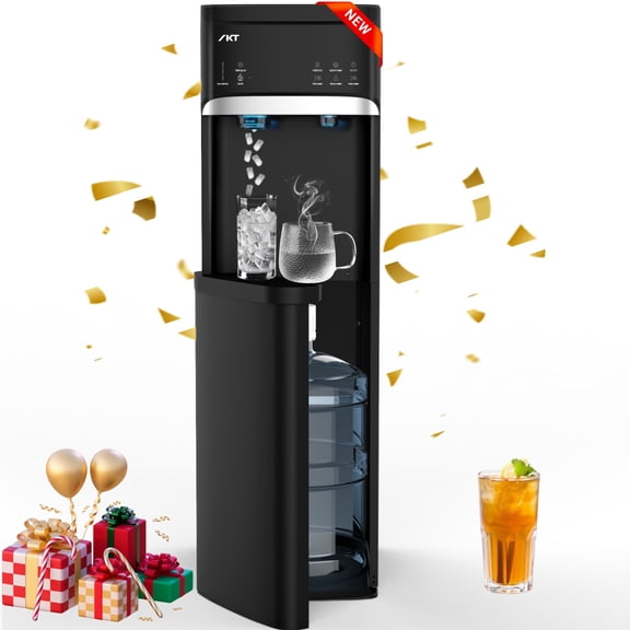 IKT Bottom Loading Water Dispenser with Nugget Ice Maker,Self-Clean,44lbs/Day,5 Gallon,,3-Temp(Cold/Hot/Room),Child Lock,for Home & Office,Black