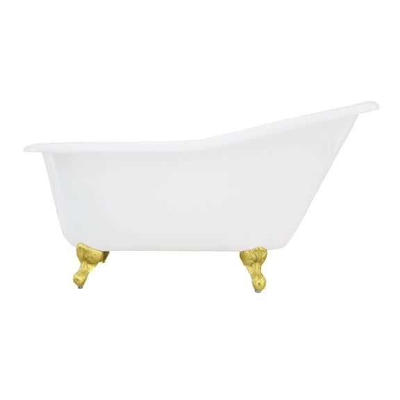 Aqua Eden VCTND6030NT2 60-Inch Cast Iron Oval Single Slipper Clawfoot Tub (No Faucet Drillings) in White/Polished Brass