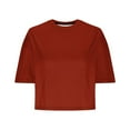 thumbnail image 5 of Wyobmus Women Oversized Crop Workout Tops Casual Short Sleeve Pullover Summer Casual Loose Fit Crew Neck Basic Tee Shirts S-2X A-Burgundy, 5 of 7