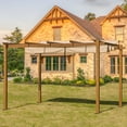 thumbnail image 3 of Domi Outdoor Living 9’ x 13’ Outdoor Retractable Pergola Against The Wall w/ Weather-Resistant Canopy Aluminum Garden Pergola Patio Grill Gazebo for Courtyard(Teak Coated), 3 of 5