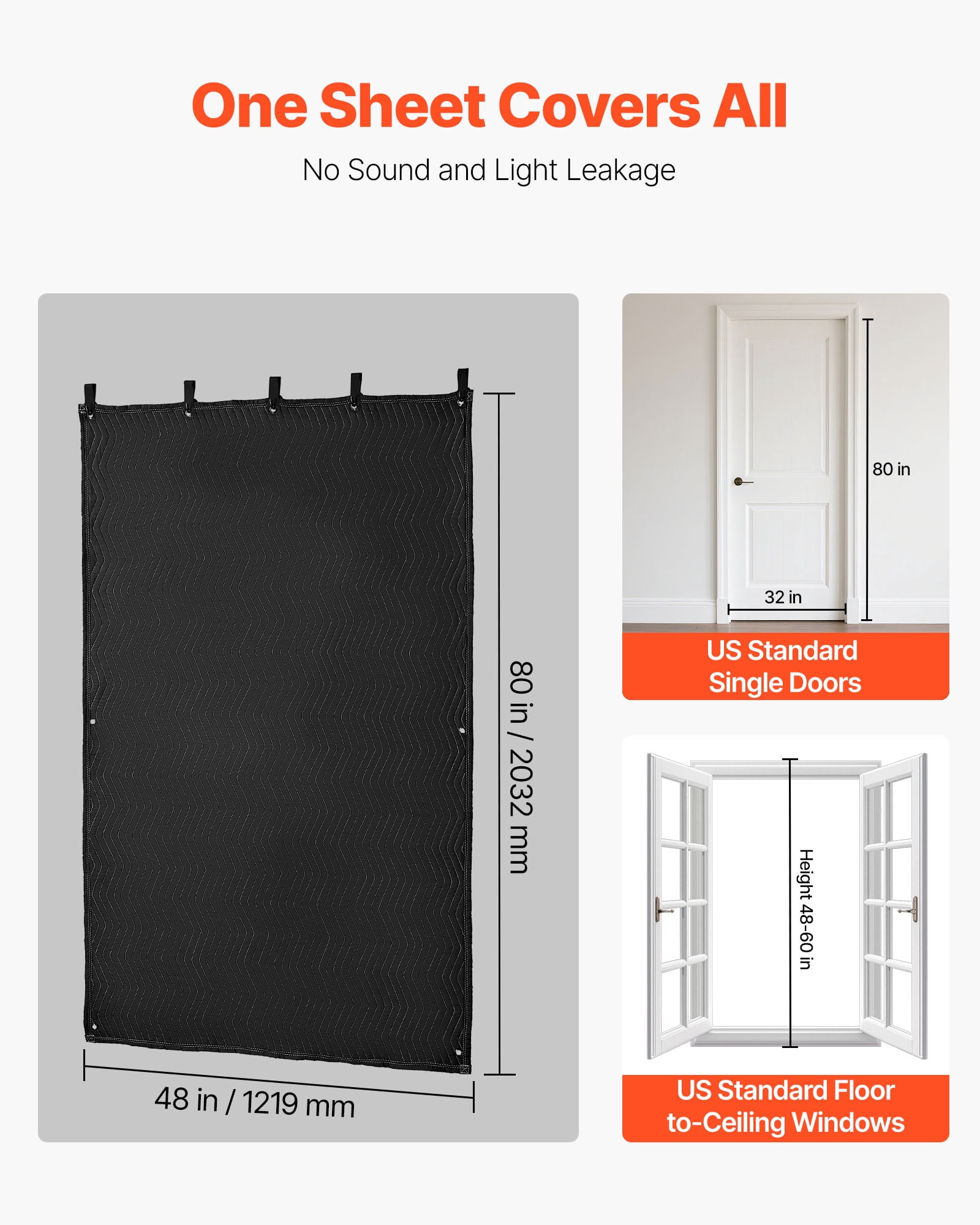VEVOR Sound Dampening Blankets, Soundproof Curtains with 80 x 48 in, Soundproof Blanket with Grommets, Studio Grommeted Blanket, for Window, Door, Light Blocker, Music Recording, Black