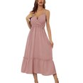 thumbnail image 1 of Gibobby Vestido largo casual de verano para mujer Vestido sexy con tirantes para mujer Vestido casual de temperamento de color sólido de verano(Rosa,M), 1 of 4