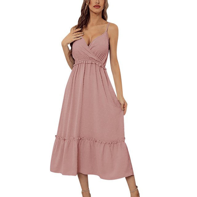 Gibobby Vestido largo casual de verano para mujer Vestido sexy con tirantes para mujer Vestido casual de temperamento de color sólido de verano(Rosa,M)