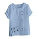 thumbnail image 4 of Vestidos Casuales Para Mujer, Blusas De Mujer De Moda Blusa informal de lino con cuello redondo, manga corta y botones para mujer, 4 of 4