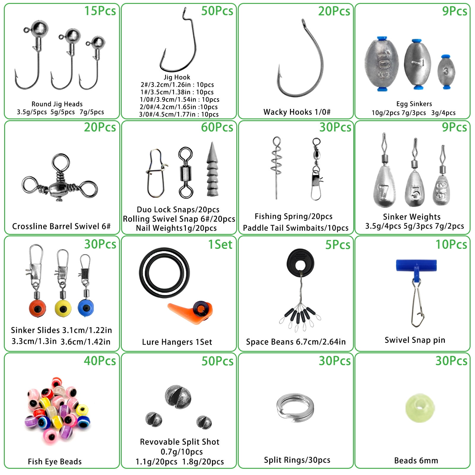 Arcticwind Fishing Accessories Kit, 410 PCS Hooks, Weights, Sinkers, Swivels, Snaps, Beads, Bobber Stops, for Saltwater & Freshwater Fishing, Tackle Box Included