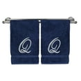 thumbnail image 2 of Monogrammed Washcloth Towel, Personalized Gift, 13x13 Inches - Set of 2 - Silver Script Embroidered Towel - Extra Absorbent 100% Turkish Cotton - Soft Terry Finish - Initial Q Navy, 2 of 3