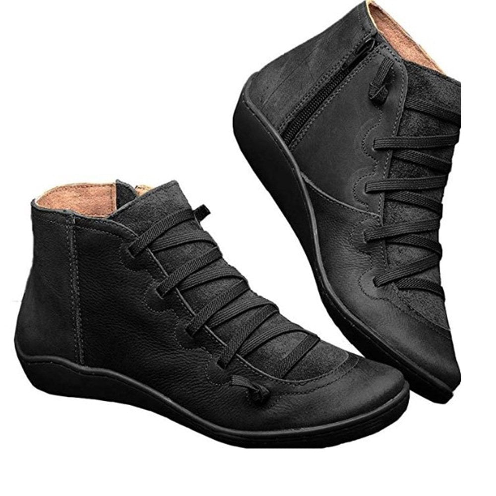 braided strap flat heel all season boots
