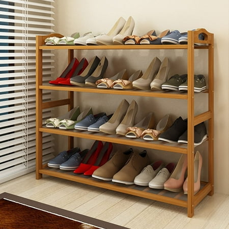 Zimtown Nature Bamboo 4 Tier Shoes Rack Storage Organizer 12-Batten Free Standing Shoes