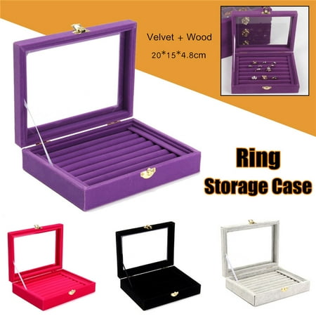 PU/Velvet Jewelry Box Show Case 5 Colors Rings Earings Bracelet Portable Necklace Glass Display Storage Gift  Holder Tray Wood Organizer Travel Ornaments Cosmetic Women