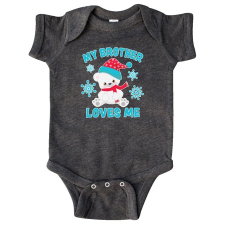 

Inktastic Polar Bear My Brother Loves Me in Santa Hat with Snowflakes Gift Baby Boy or Baby Girl Bodysuit