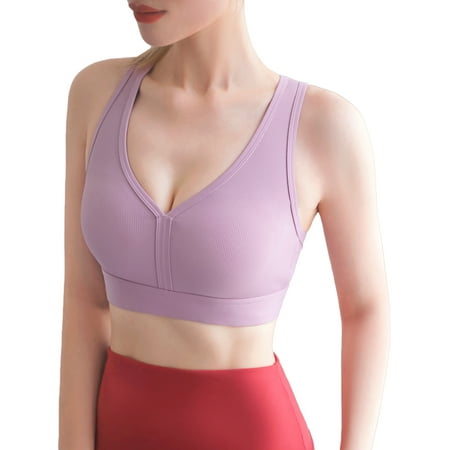 

Andoer Women Yoga Bra Sports Ribbed V Neck Workout Jogging Wirefree Casual Vest